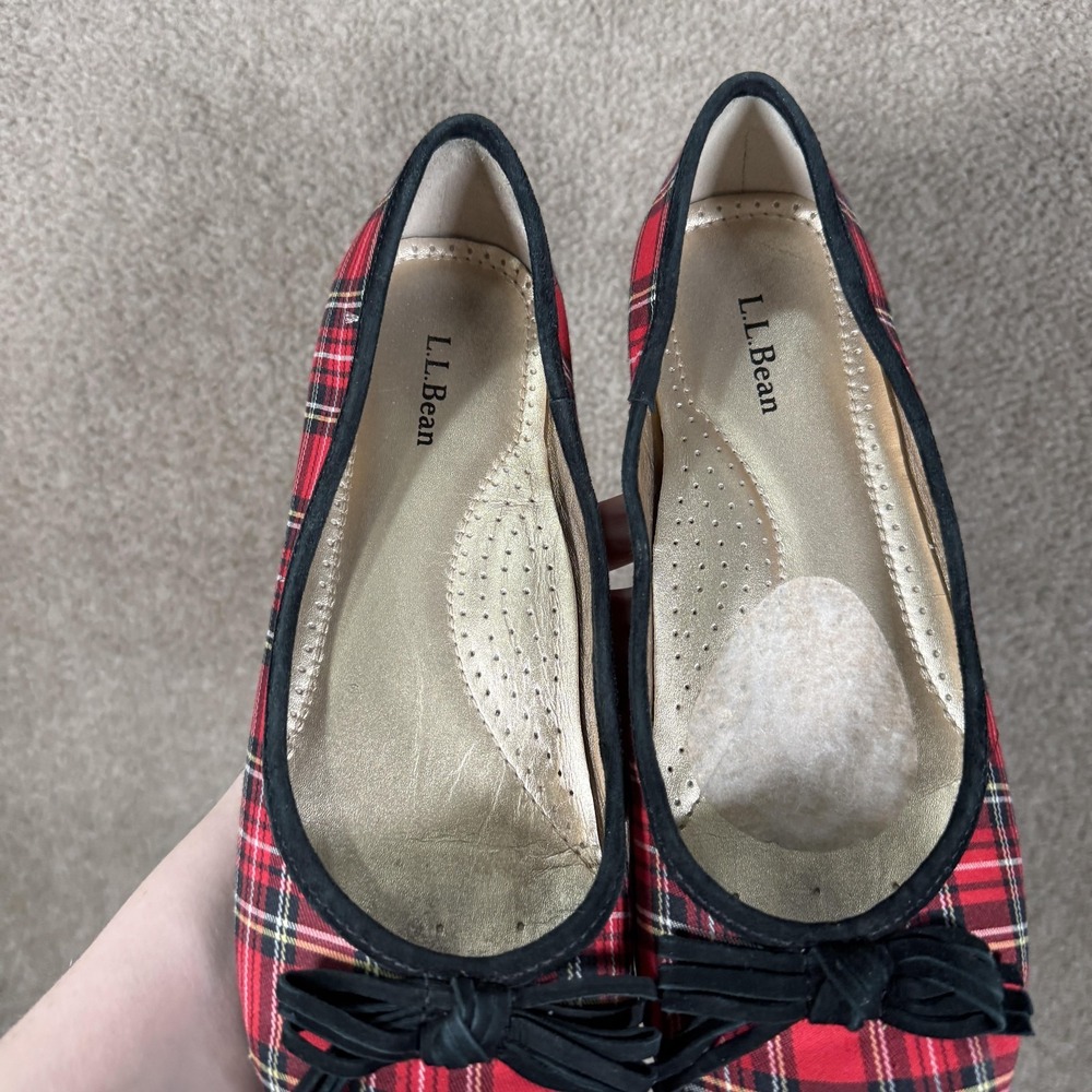 L.L. Bean Ballet Flats Shoes Womens Size 9 Red Plaid Bow Slip On Comfort - Picture 3 of 9